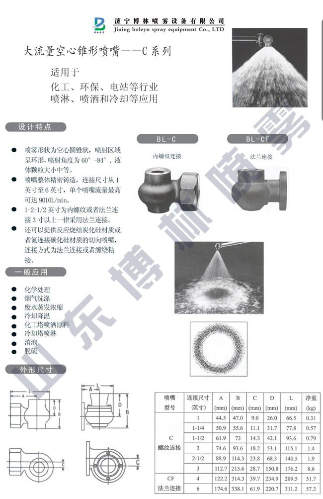 大流量空心锥形喷嘴嘴----SC系列