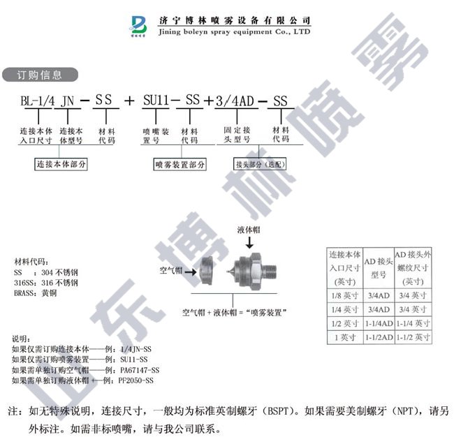 BL-1-4JN-SS空气雾化喷嘴